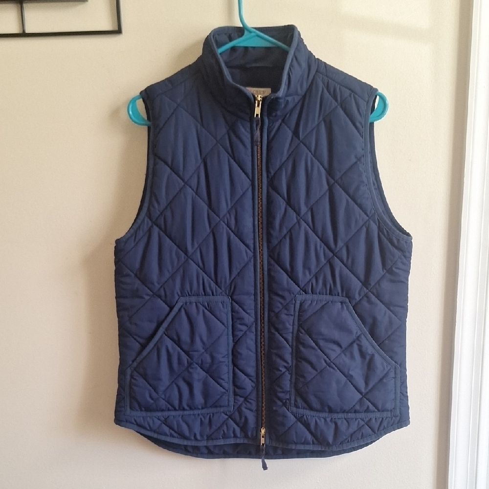J.Crew Midnight Blue Quilted Excursion Vest Diamond Stitch Puffer Size M Preppy